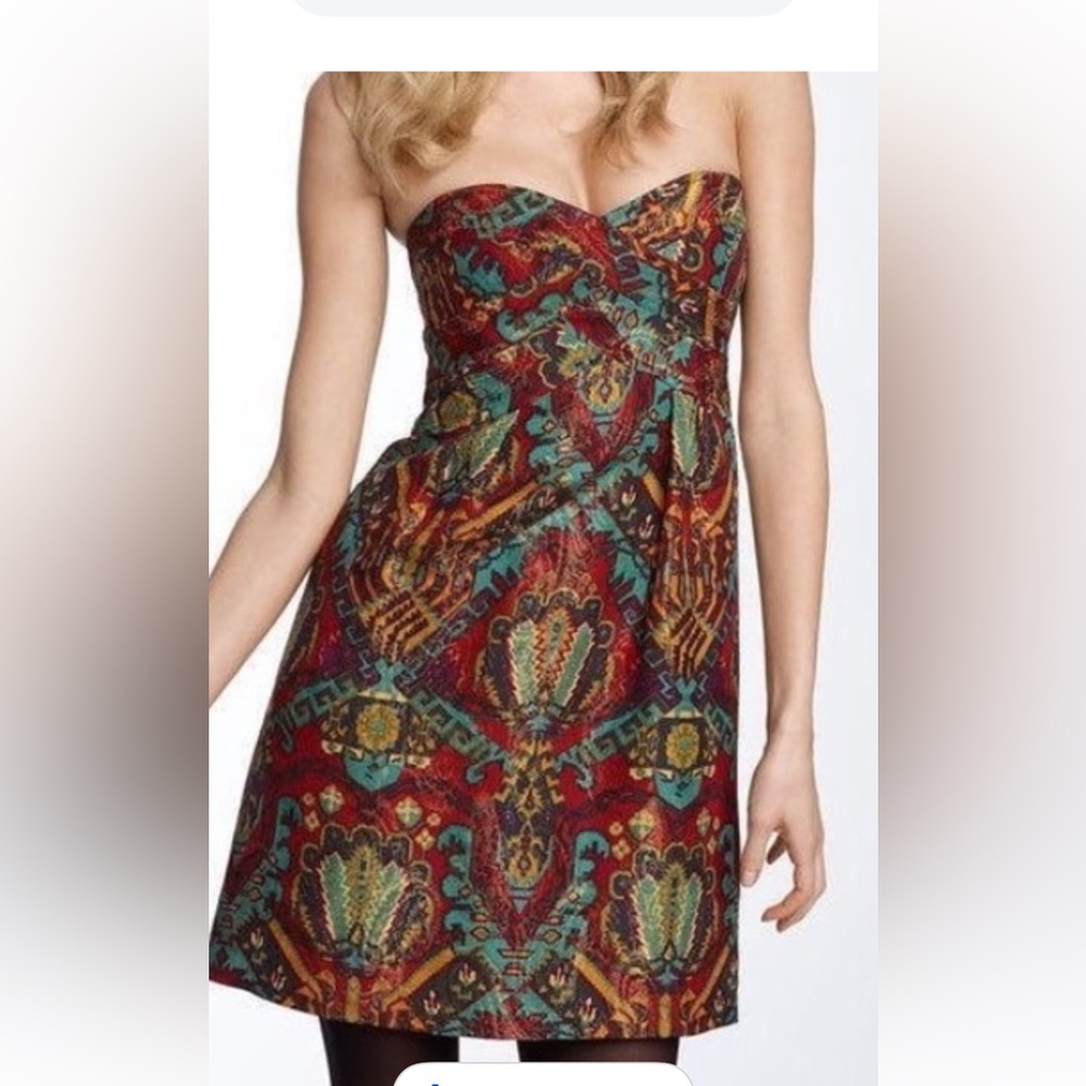 Nanette Lepore Kharma Cocktail Aztec Print Strapless A-line Dress size‎ 0